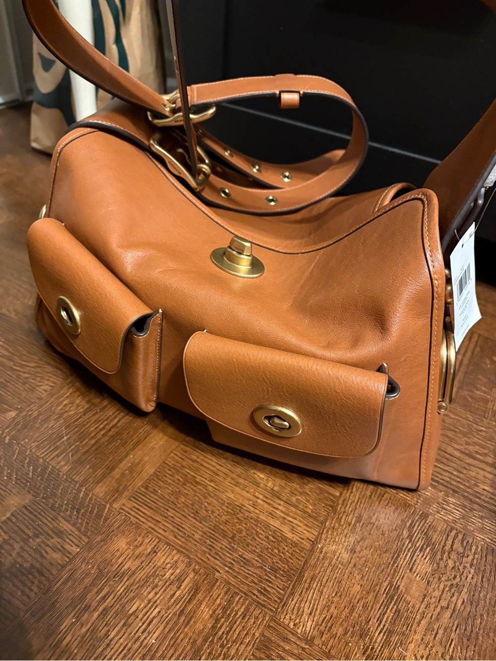 Coach Turnlock Haversack Leather Shoulder Bag Amber Brown